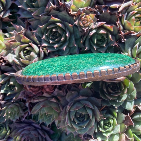 Vintage Outstanding Deep Green Malachite Stone Belt Buckle